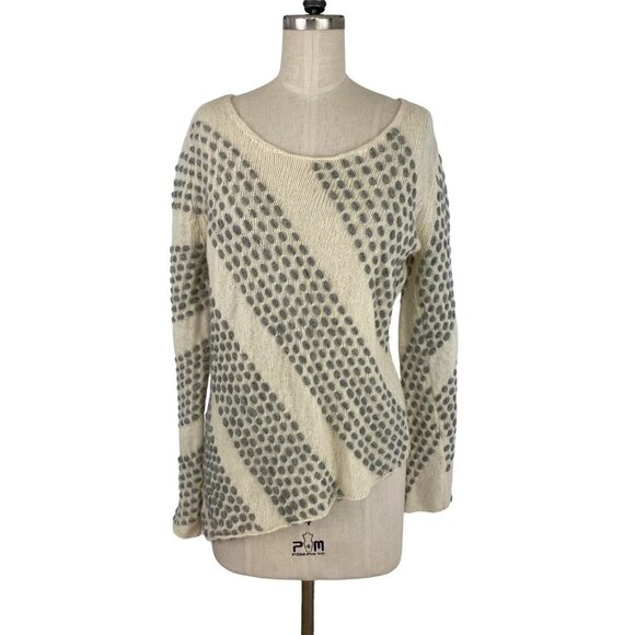 Sundance Lambswool Sweater Asymmetric Hem Cream with Gray Dots Size M - Picture 1 of 8